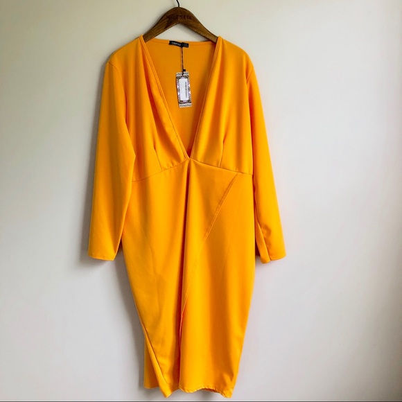 plunge wrap midi dress